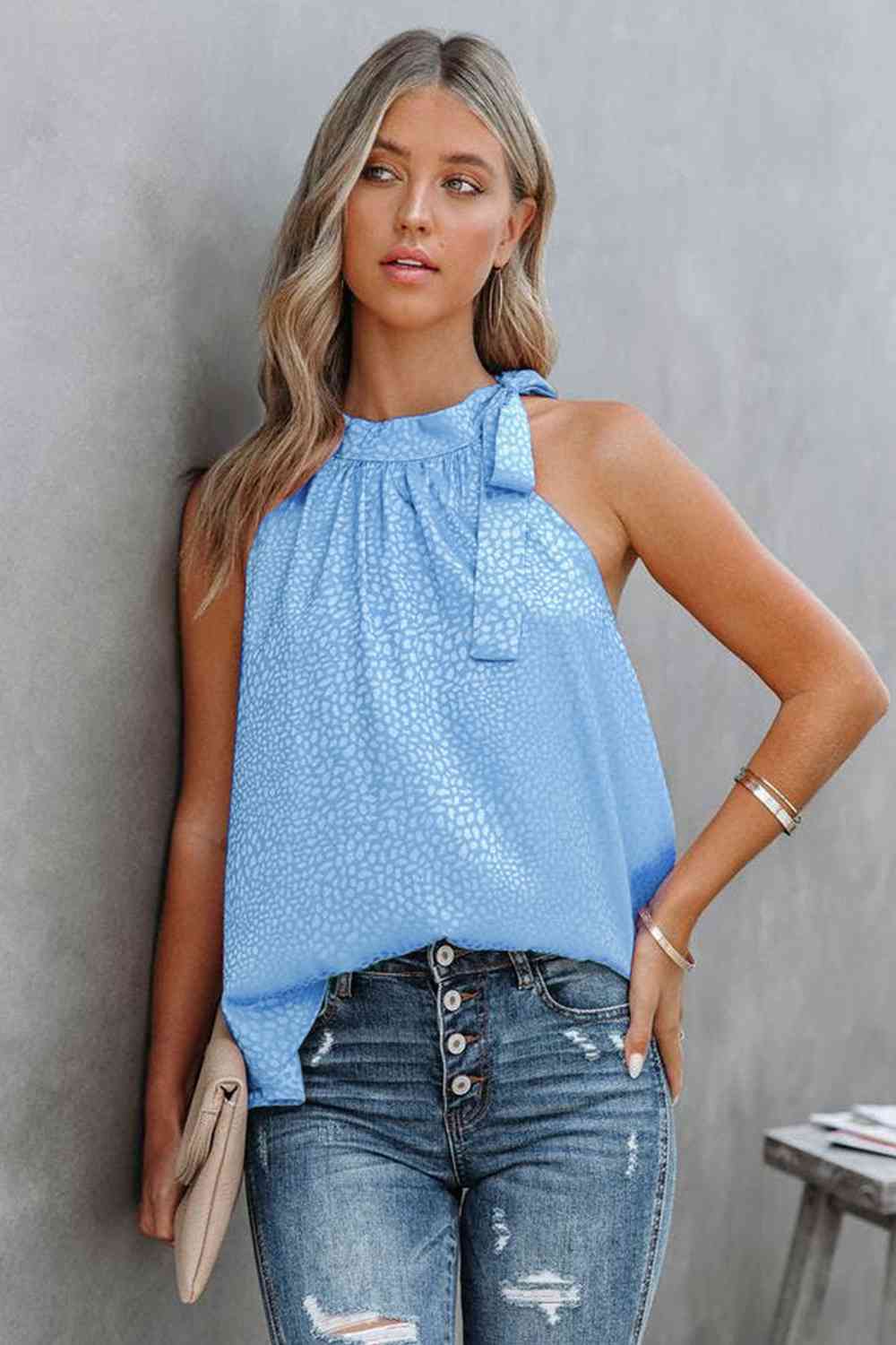 Printed Tied Grecian Neck Tank