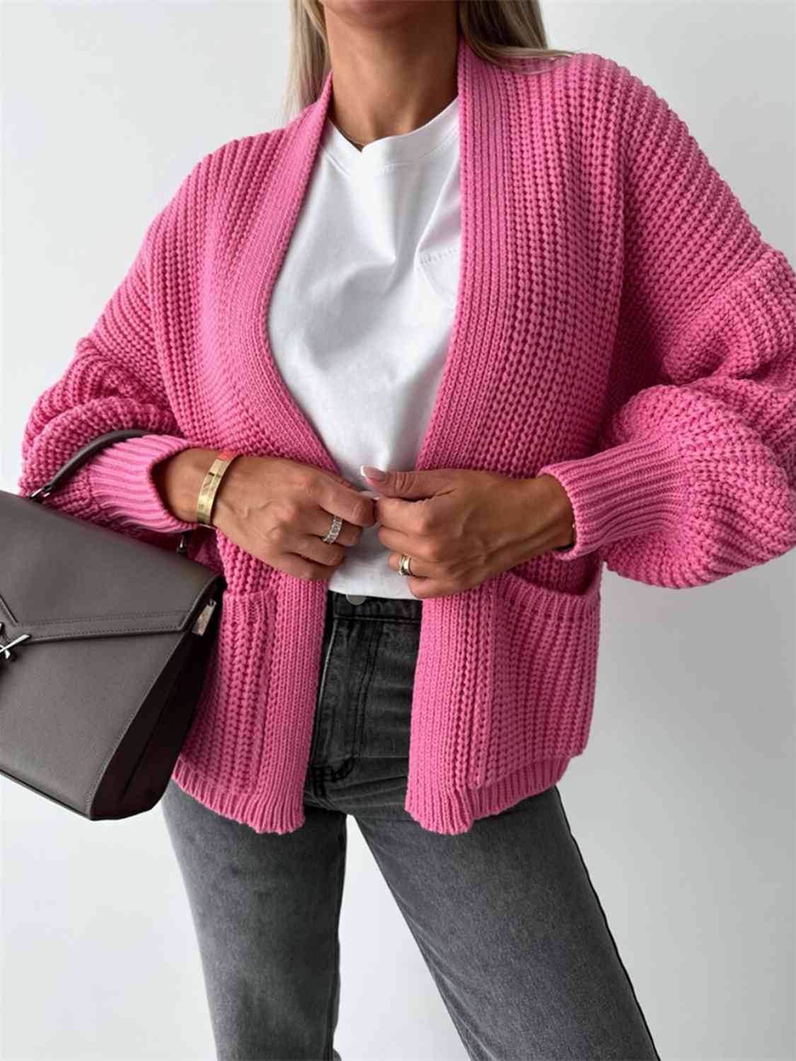 Open Front Dropped Shoulder Cardigan