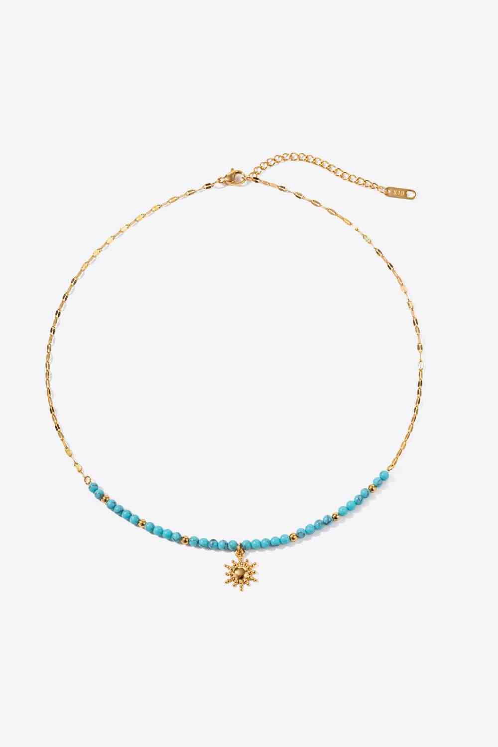 Turquoise Beaded 18K Gold-Plated Sun Shape Pendant Necklace