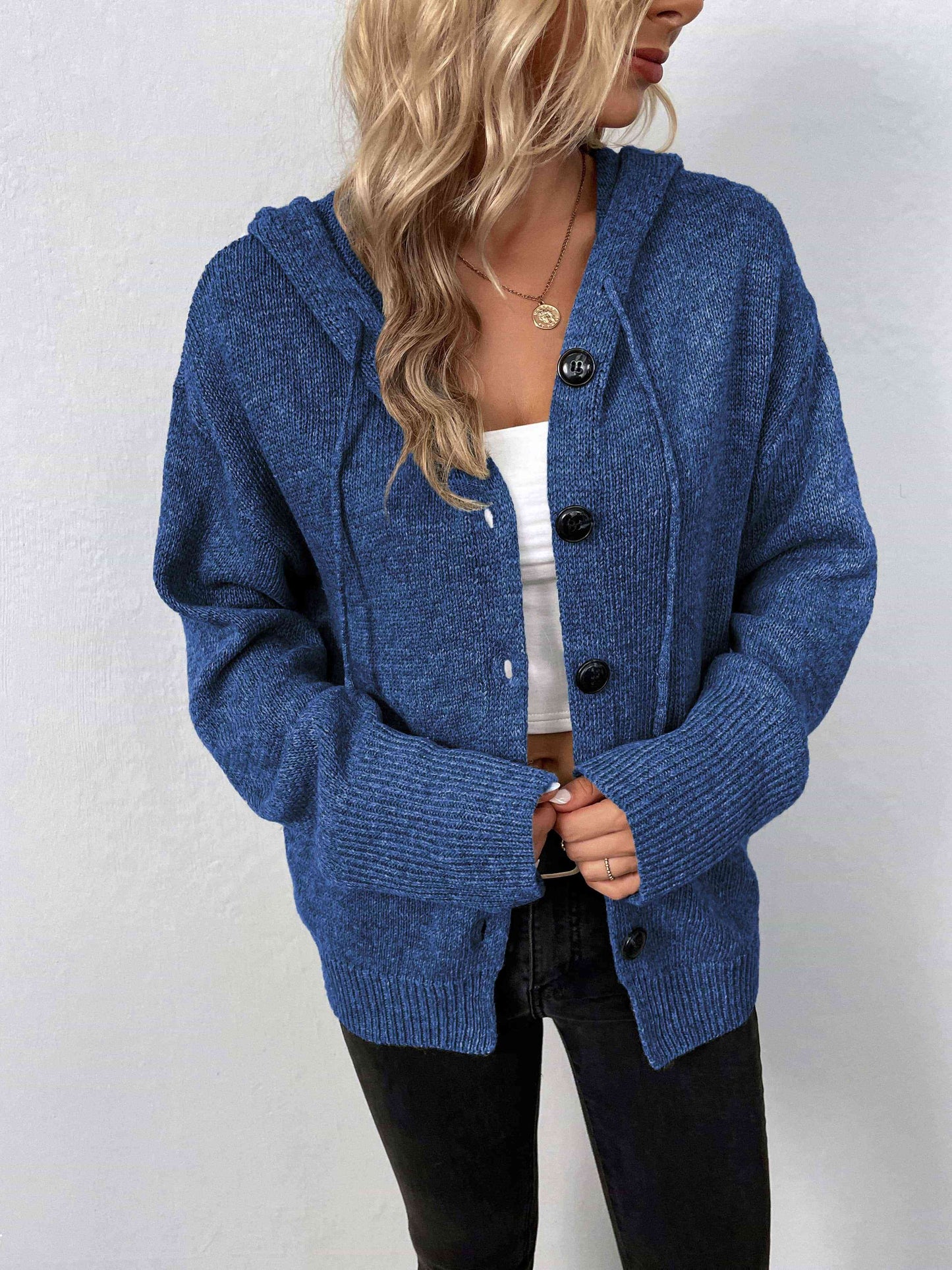 Button-Down Long Sleeve Hooded Sweater