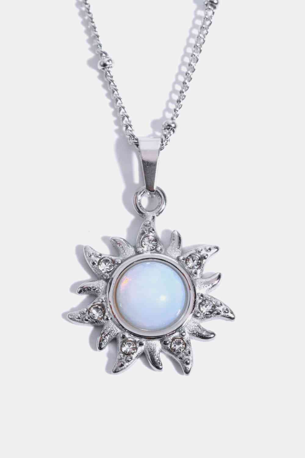 Opal Sun Pendant Stainless Steel Necklace