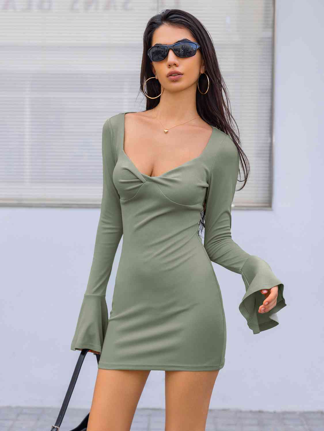 Twisted Flare Sleeve Mini Dress