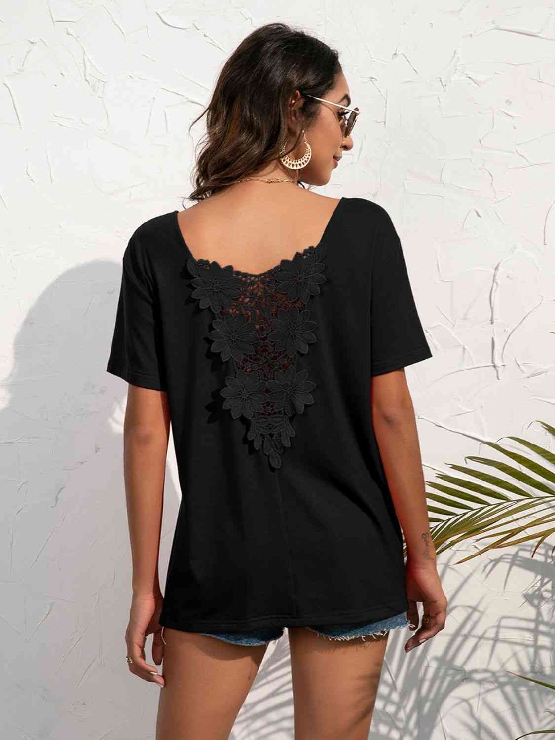 Lace Trim Short Sleeve Top