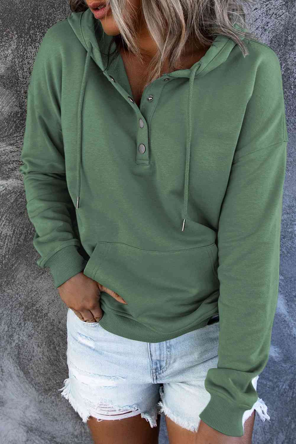 Dropped Shoulder Long Sleeve Hoodie with Pocket