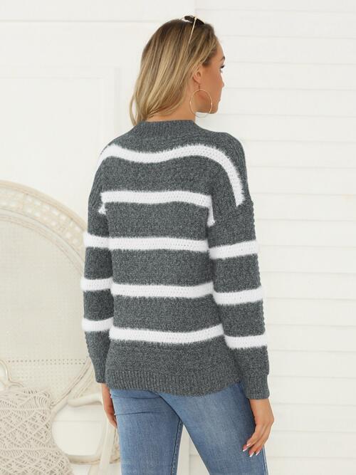 Striped Round Neck Long Sleeve Sweater