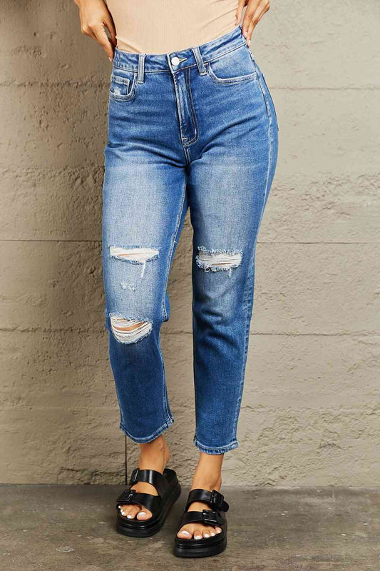 BAYEAS High Waisted Cropped Dad Jeans