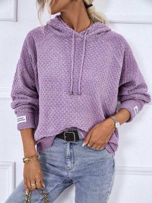 Texture Drawstring Long Sleeve Hooded Sweater