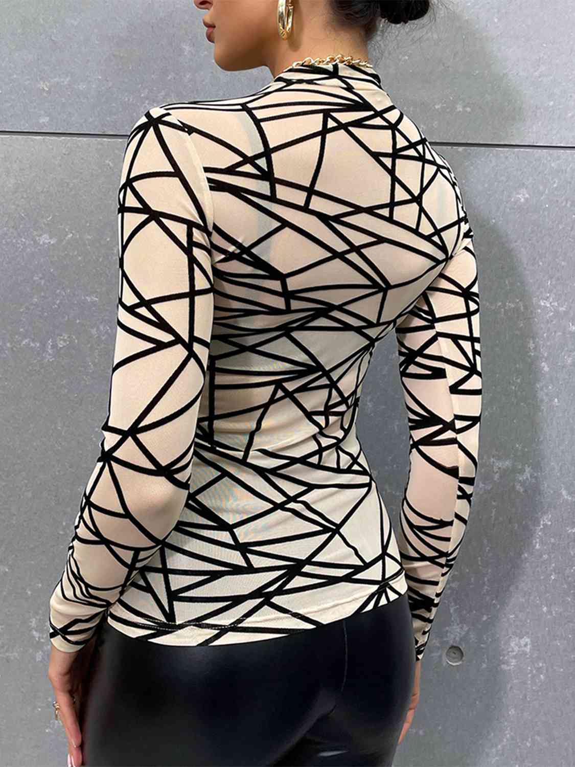 Geometric Mock Neck Long Sleeve Top