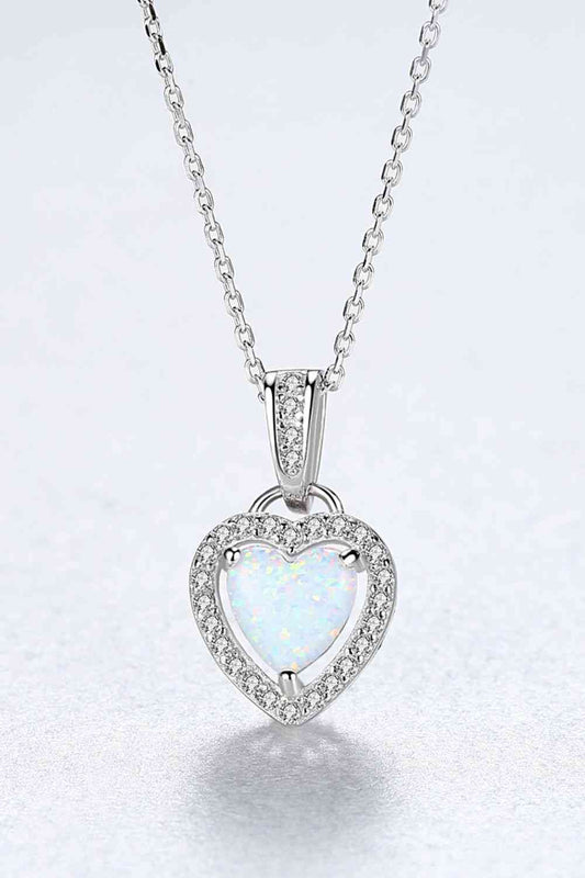 Opal Heart Pendant 925 Sterling Silver Necklace