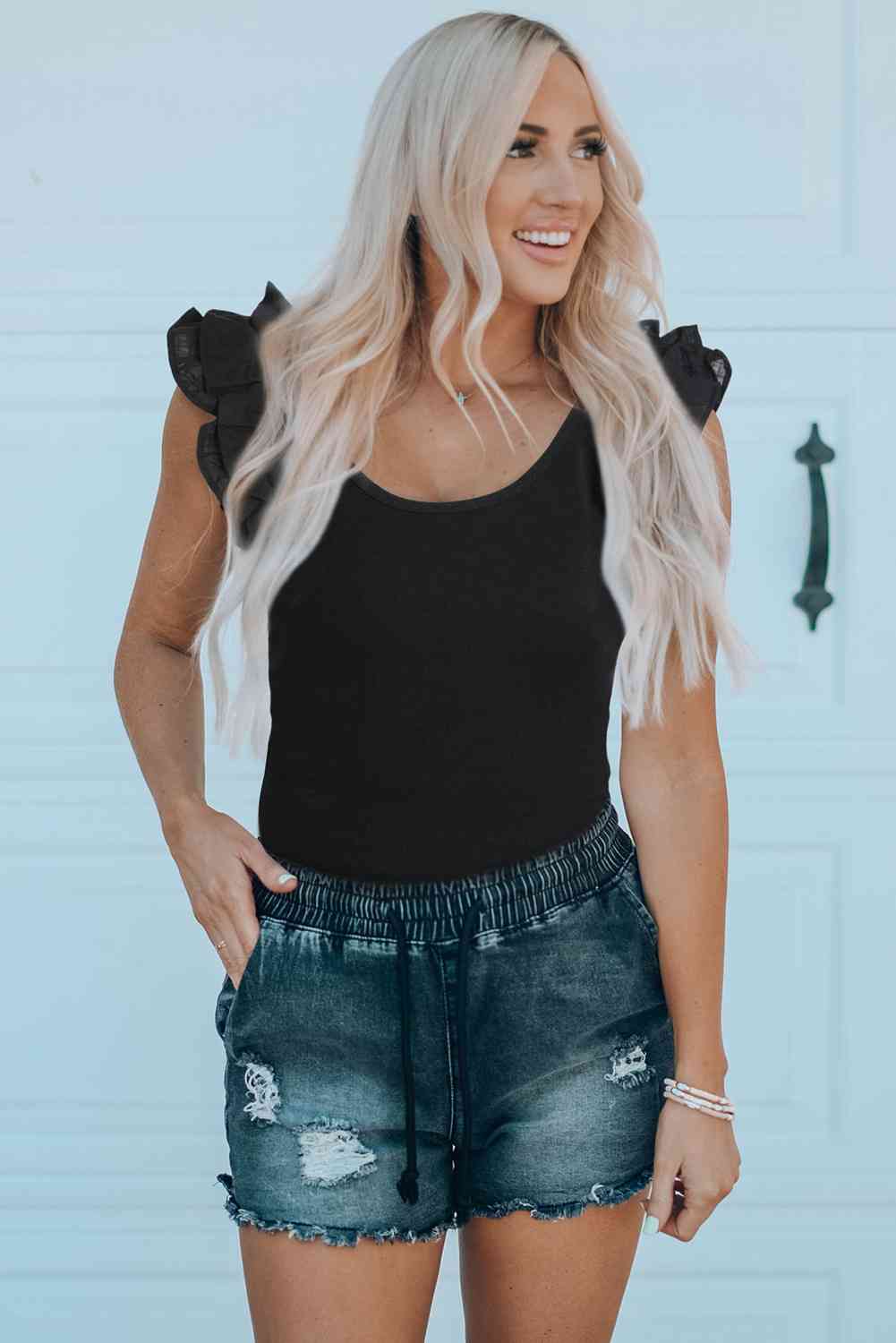 Flutter Sleeve Scoop Neck Top