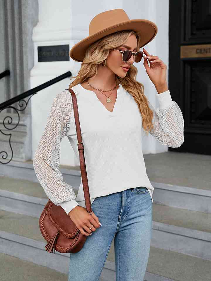 Notched Neck Raglan Sleeve Blouse