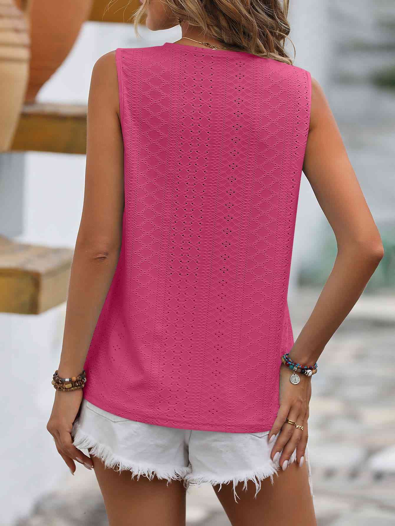 Spliced Lace V-Neck Sleeveless Tank