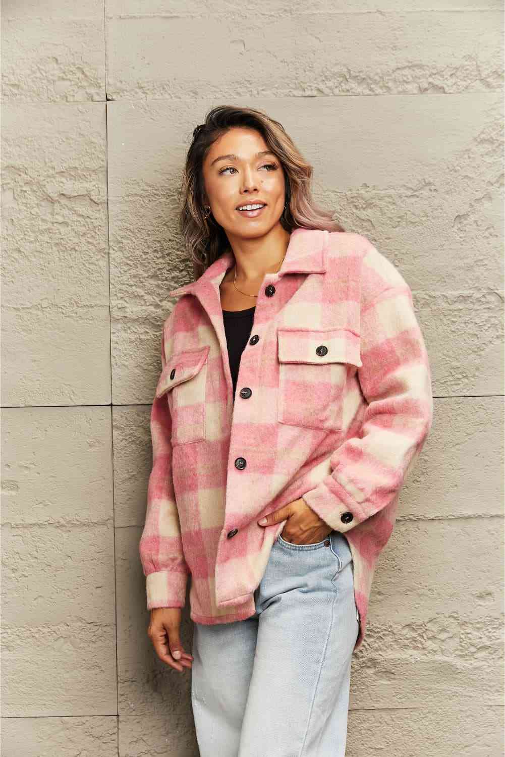 Plaid Collared Neck Button Down Jacket