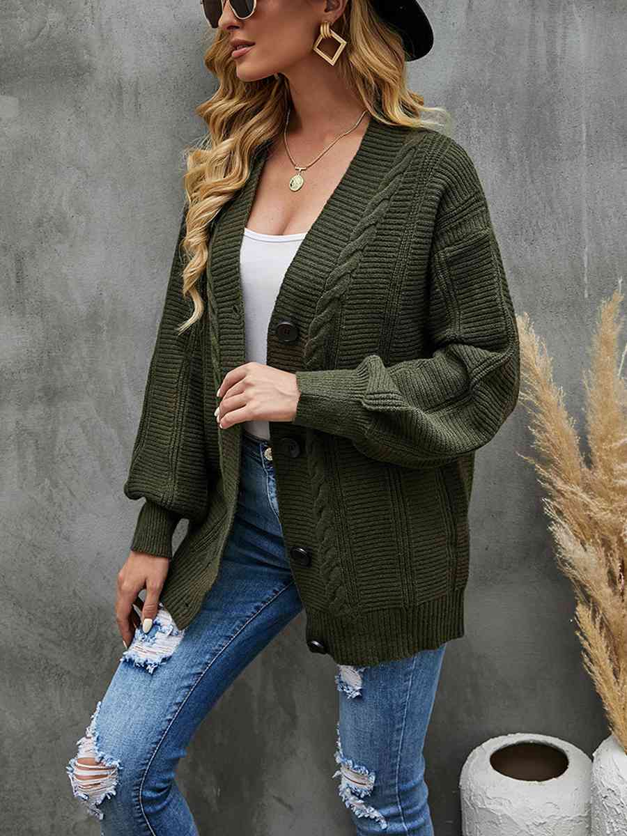 Cable-Knit Dropped Shoulder Cardigan