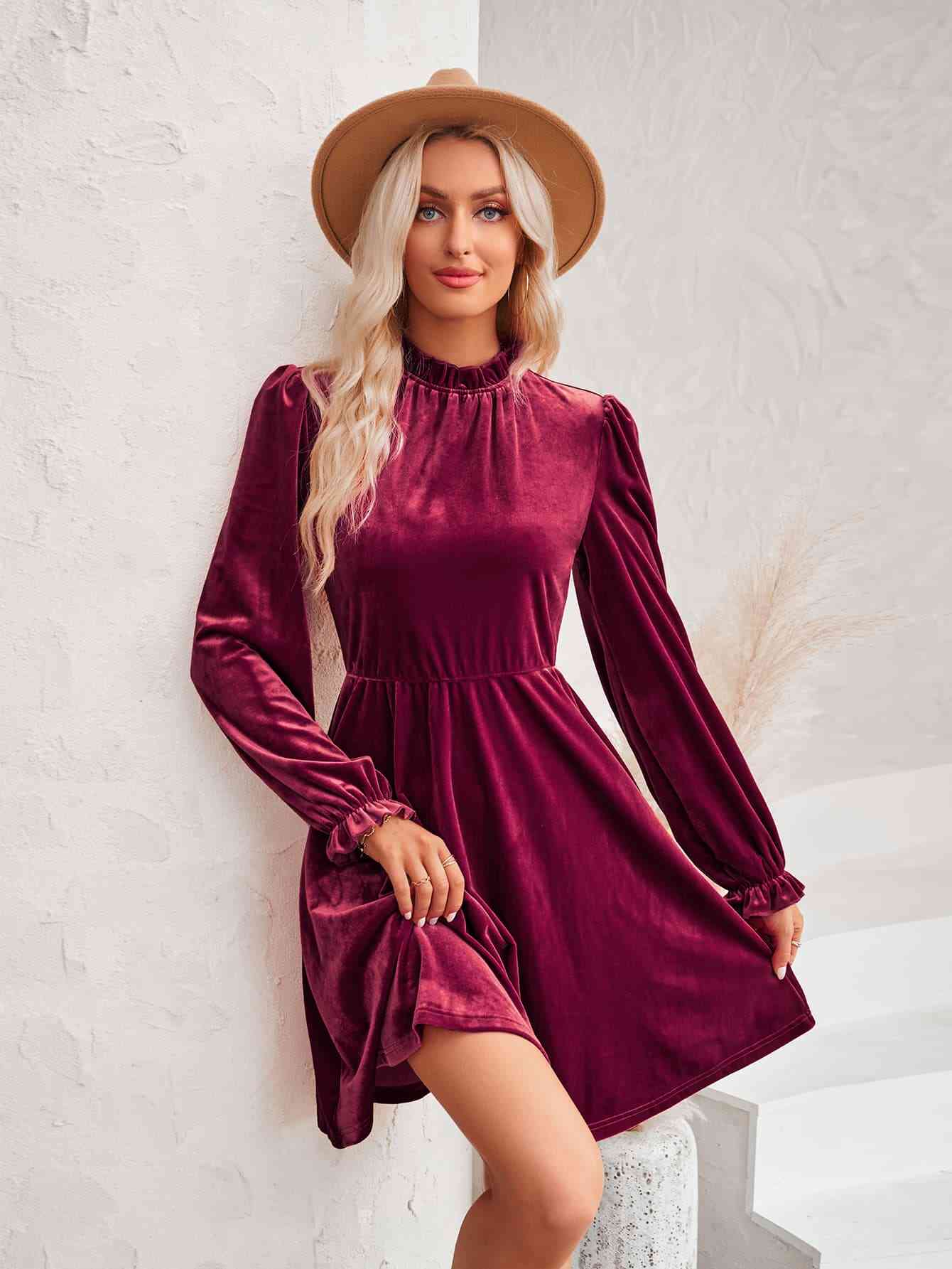 Long Flounce Sleeve A-Line Dress