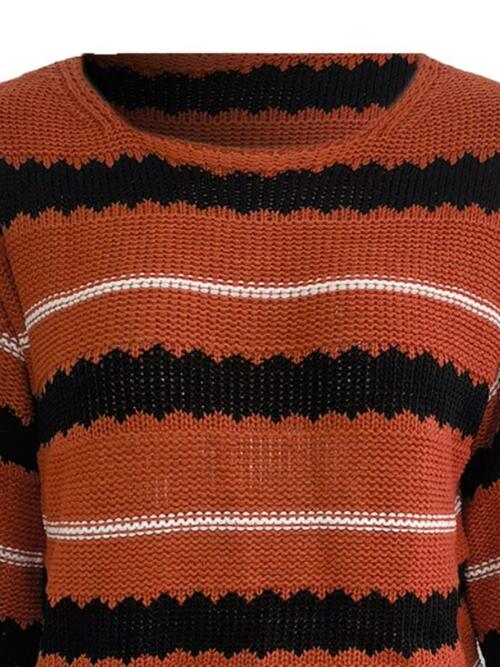 Striped Round Neck Long Sleeve Sweater