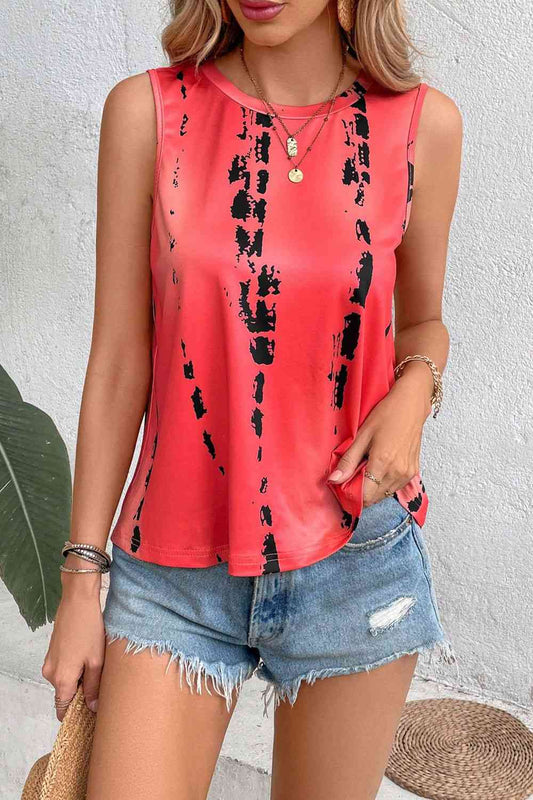 Printed Round Neck Sleeveless Tank Top