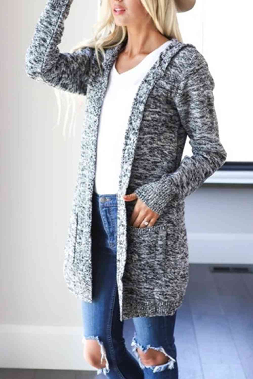 Heathered Open Front Cardigan with Pockets