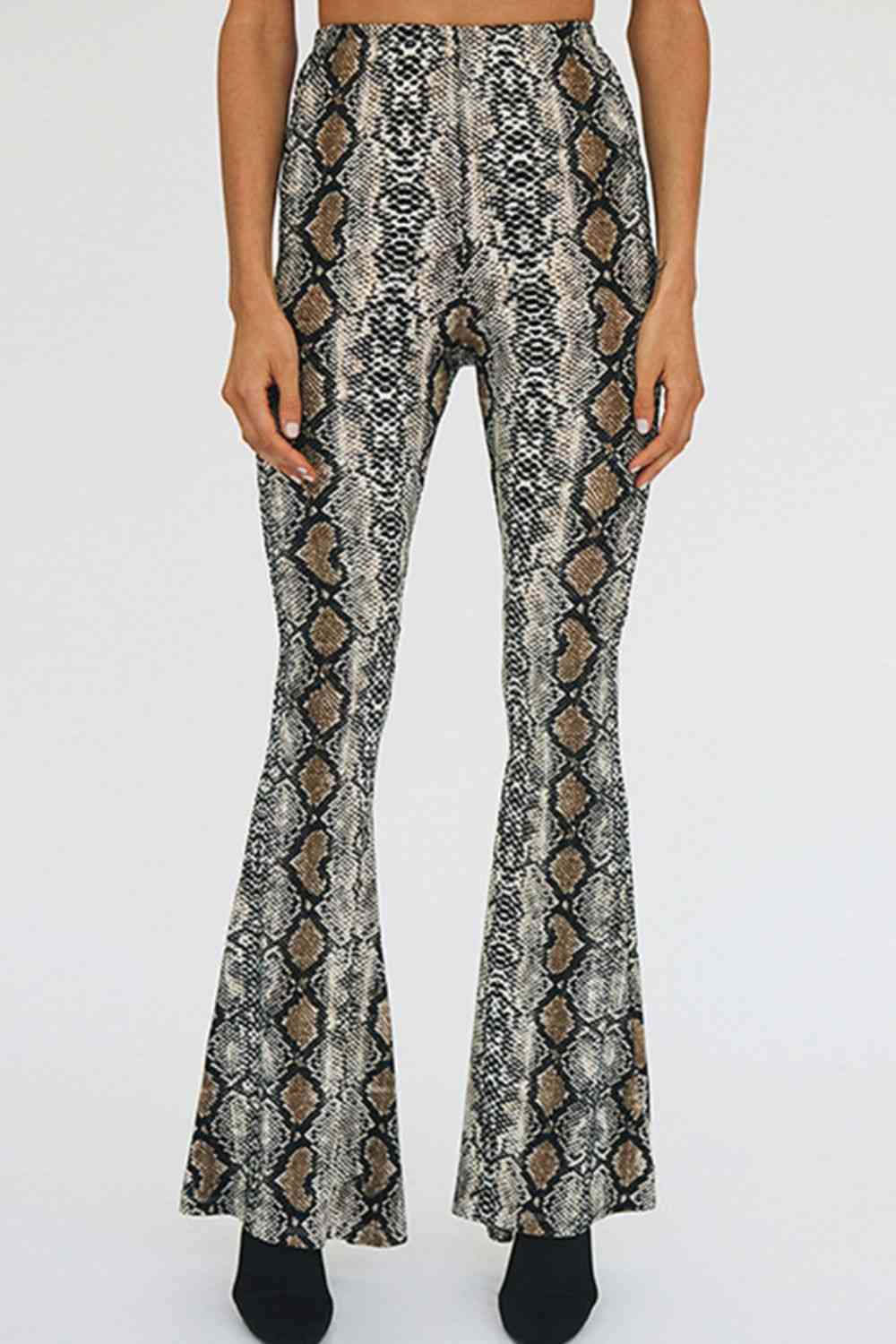 Snakeskin Print Flare Pants