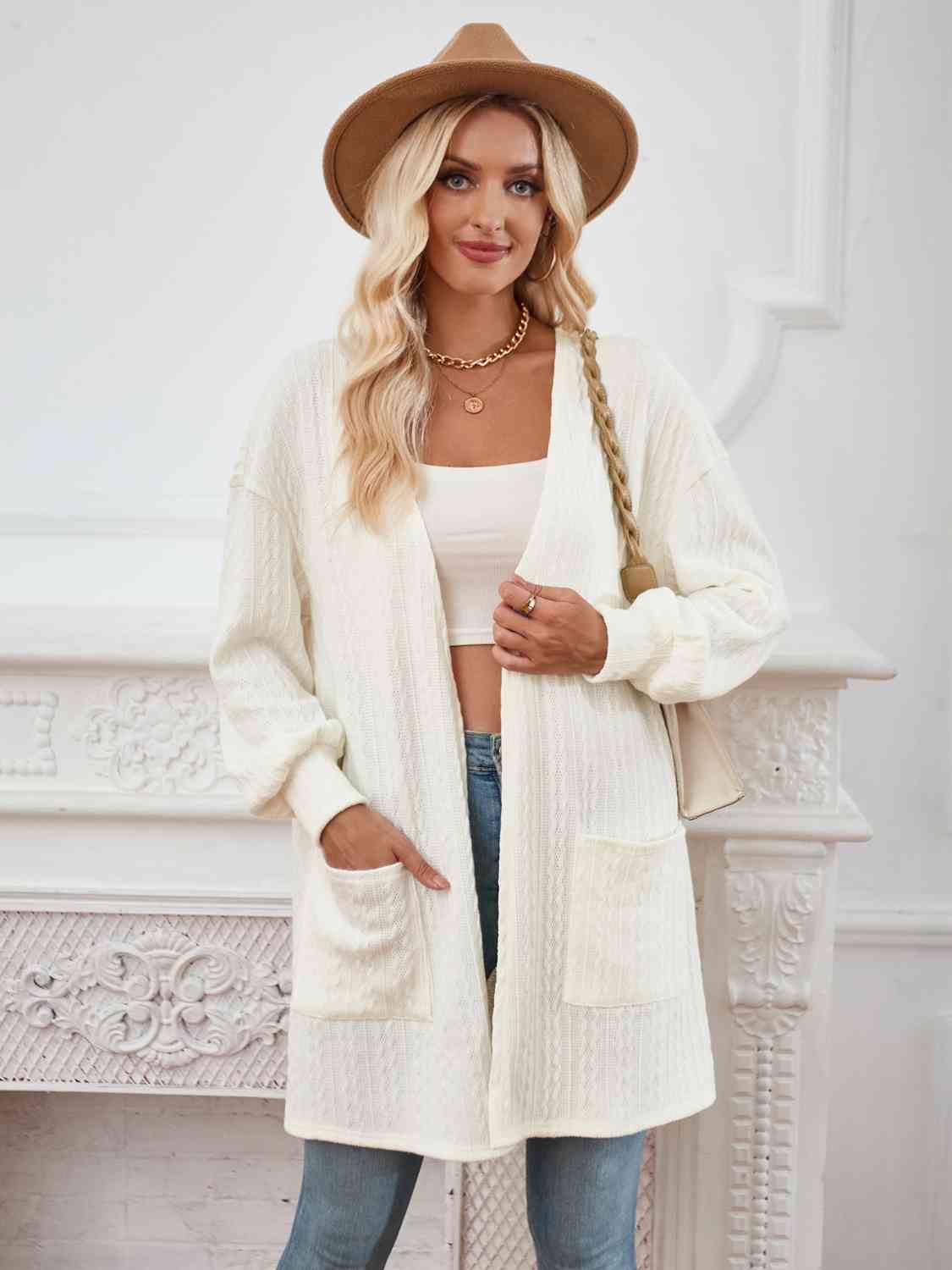 Open Front Dropped Shoulder Longline Cardigan