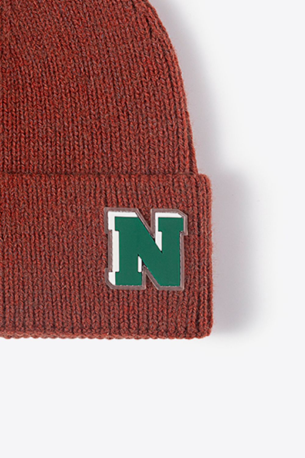 Letter N Patch Cuffed Knit Beanie