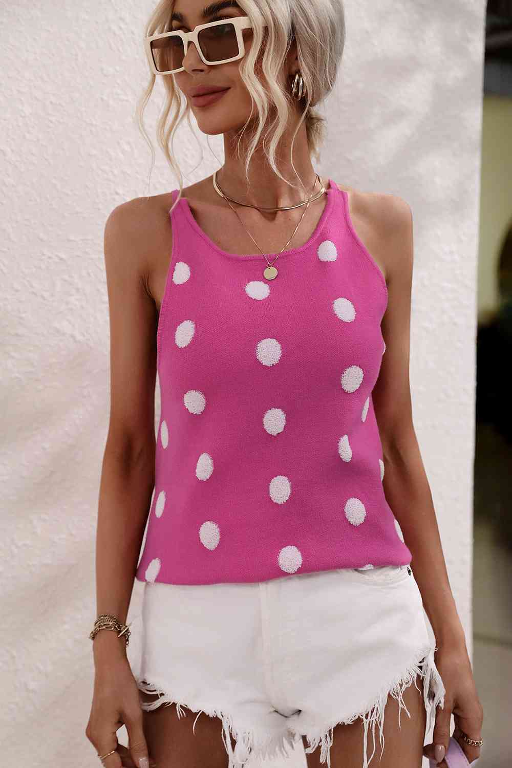 Polka Dot Round Neck Knit Tank