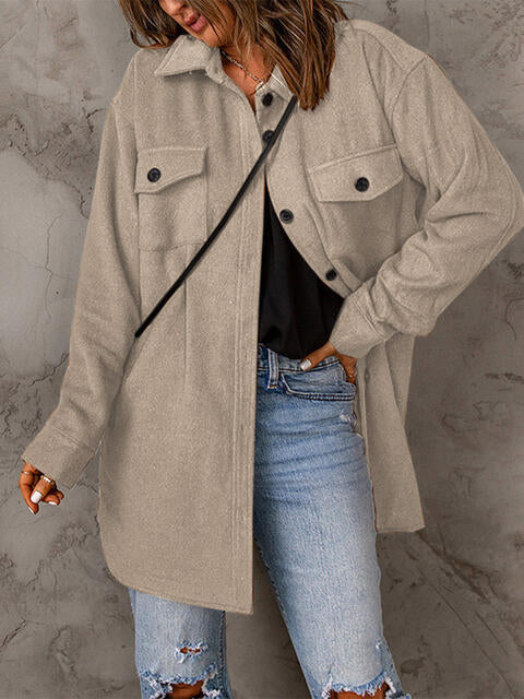 Drop Shoulder Button Down Collared Coat