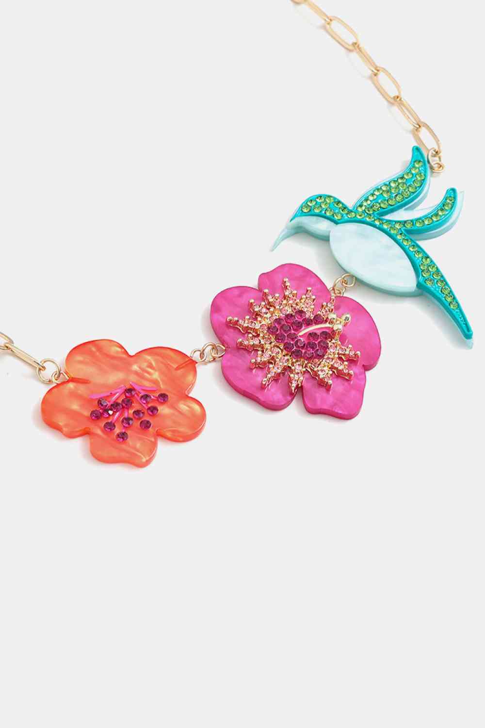 Flower & Bird Rhinestone Decor Necklace