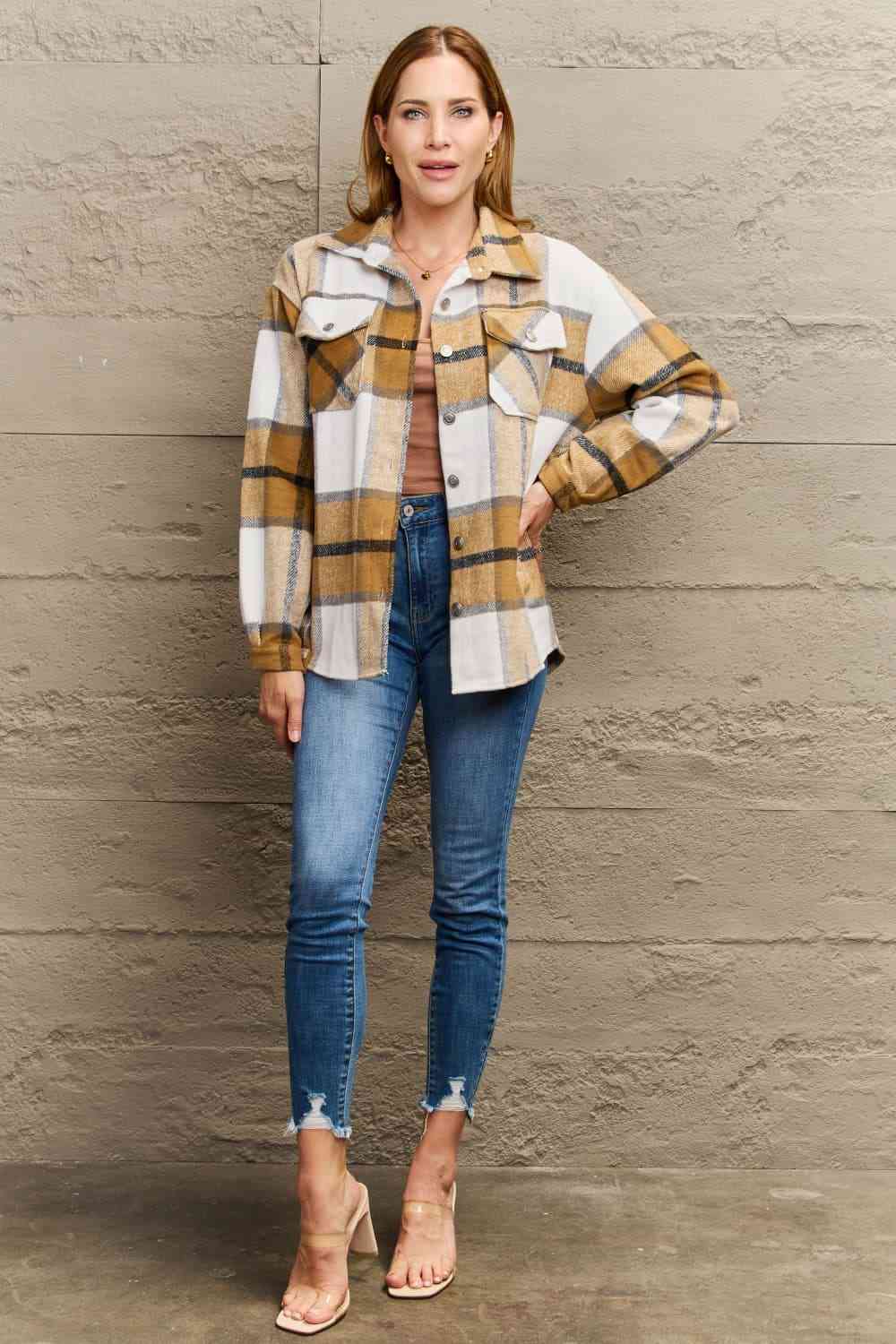 Plaid Dropped Shoulder Shirt Jacket