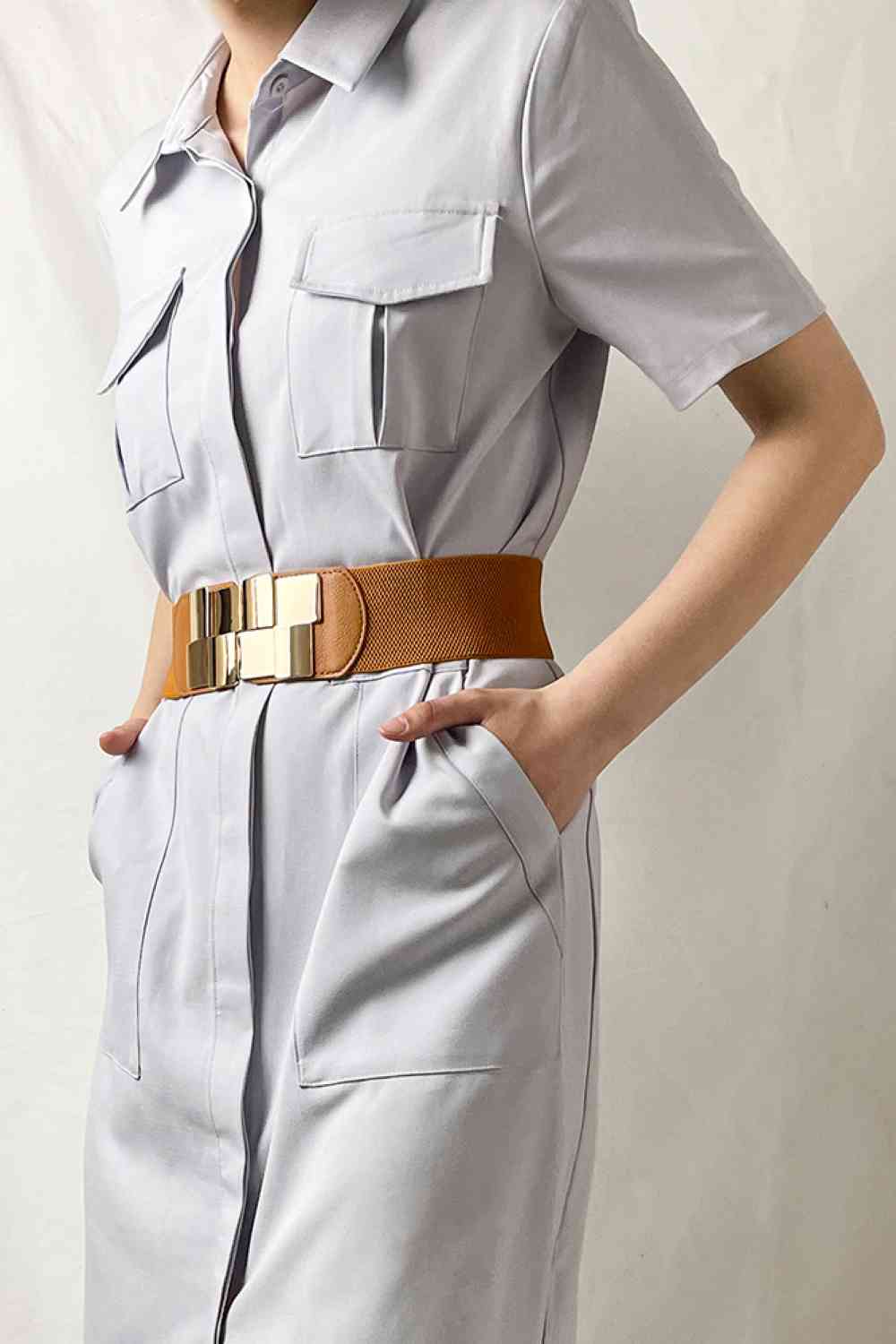 Geometric Buckle Elastic Wide Belt