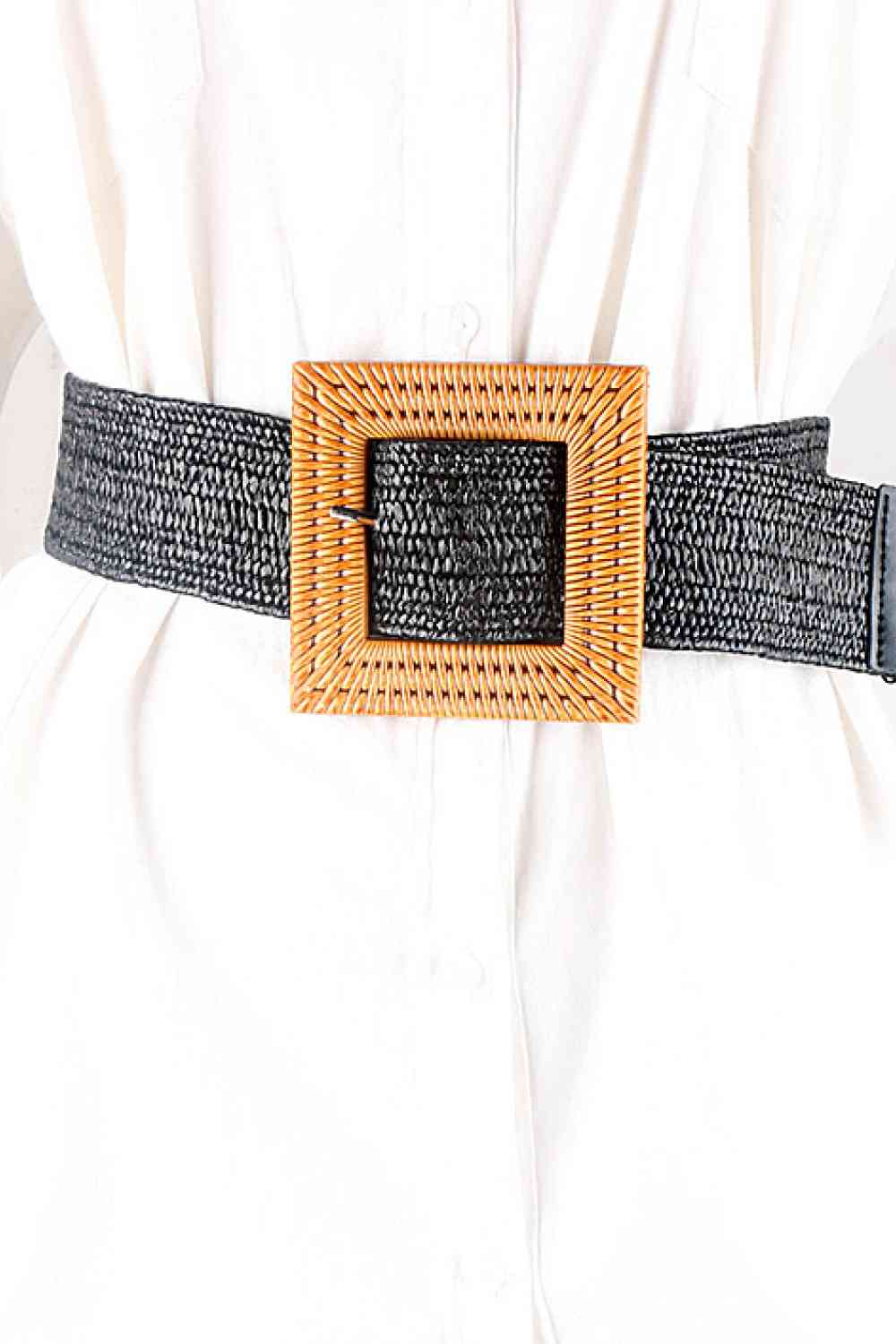 Square Buckle Elastic Braid Belt