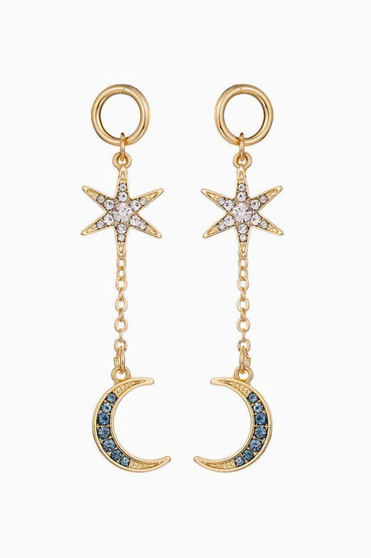 5-Pair Wholesale Inlaid Rhinestone Star and Moon Drop Earrings