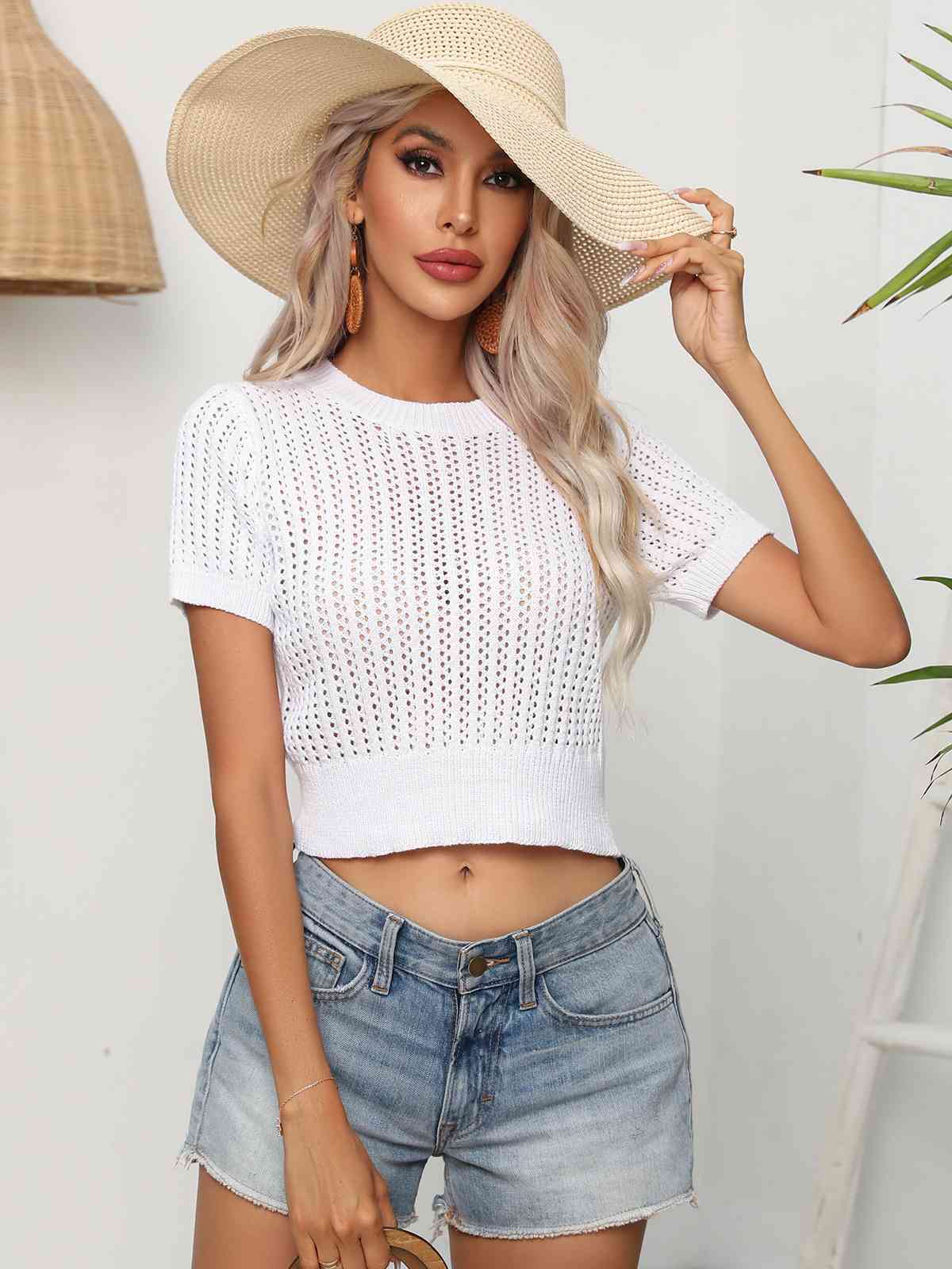 Round Neck Short Sleeve Knit Top