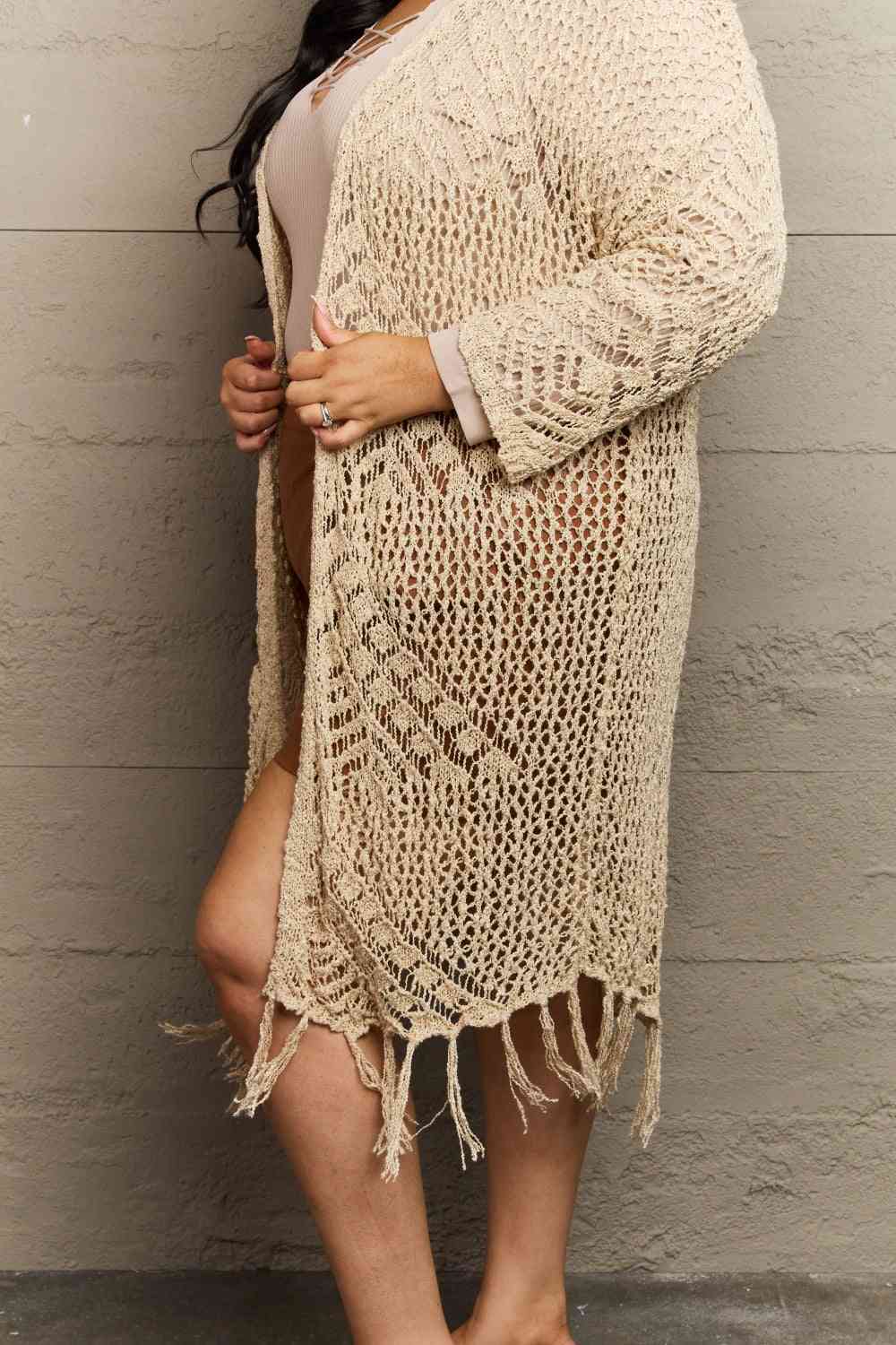 HEYSON Boho Chic Full Size Western Knit Fringe Cardigan