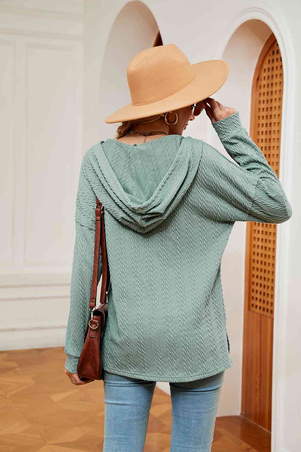 Half-Button Dropped Shoulder Hoodie