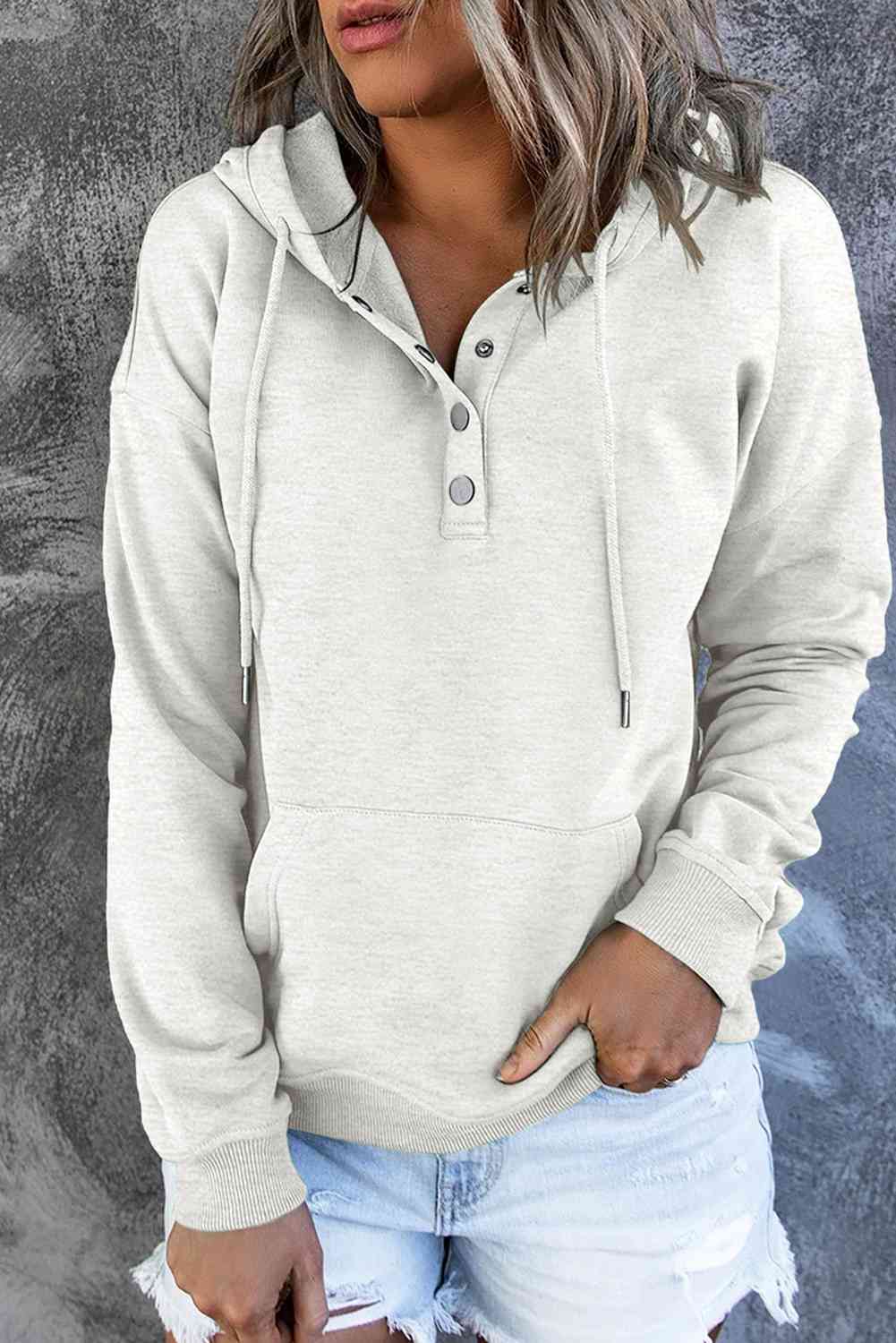 Dropped Shoulder Long Sleeve Hoodie with Pocket