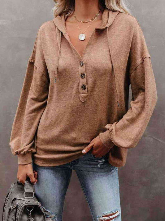 Buttoned Drop Shoulder Hoodie