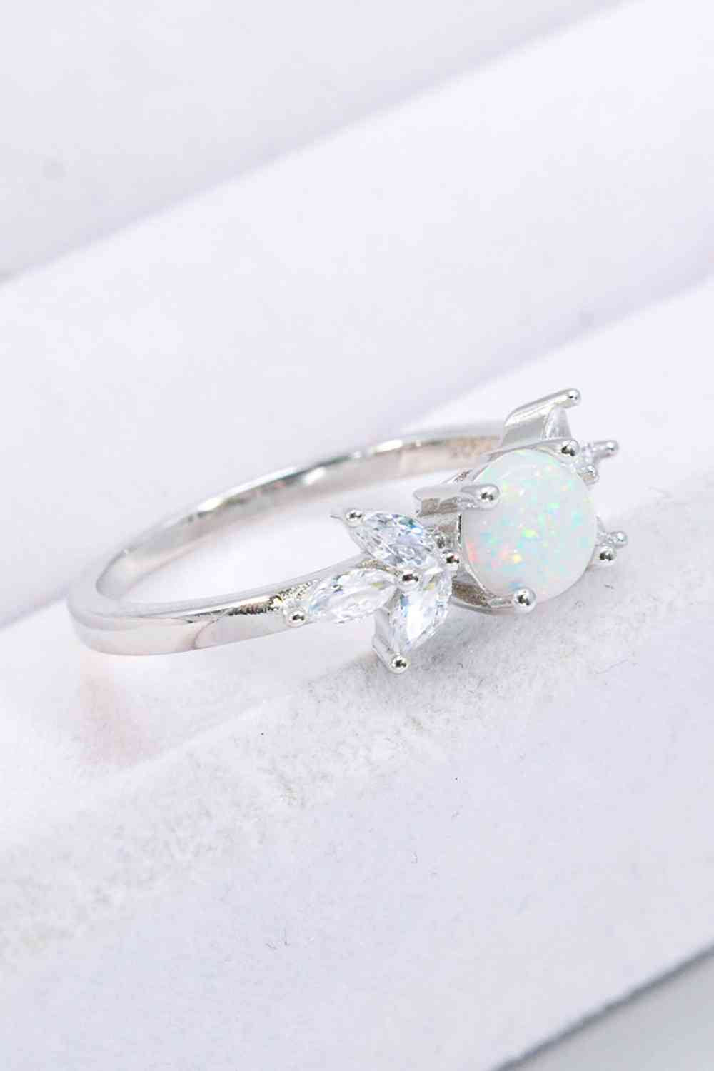 925 Sterling Silver Opal and Zircon Ring