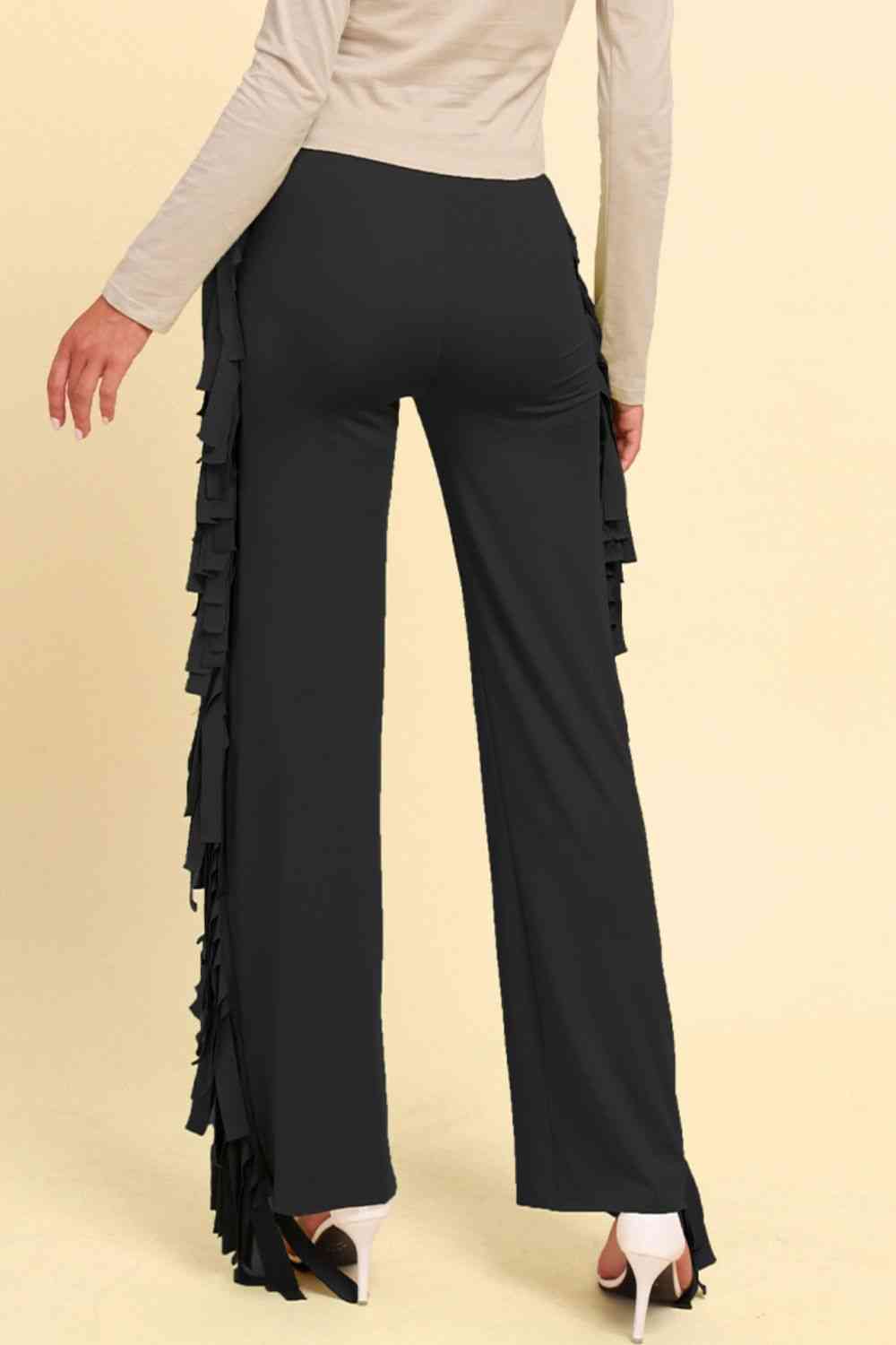 Fringe Trim Wide Leg Pants