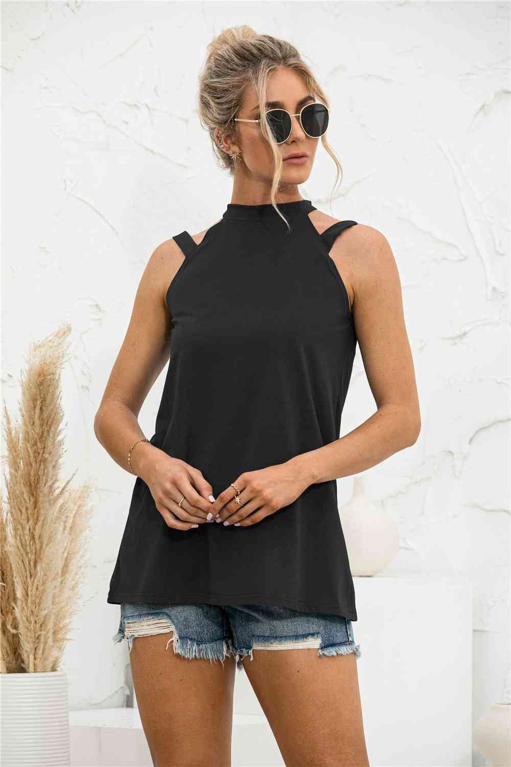 Cutout Mock Neck Tank