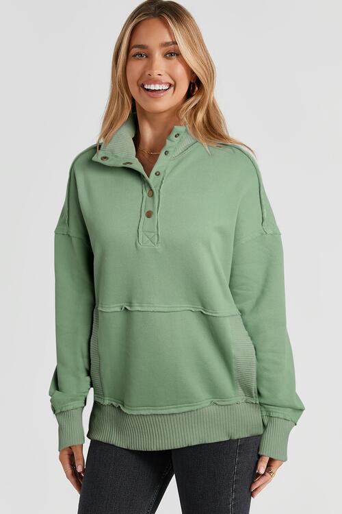 Half Snap Drop Shoulder Long Sleeve Sweatshirt