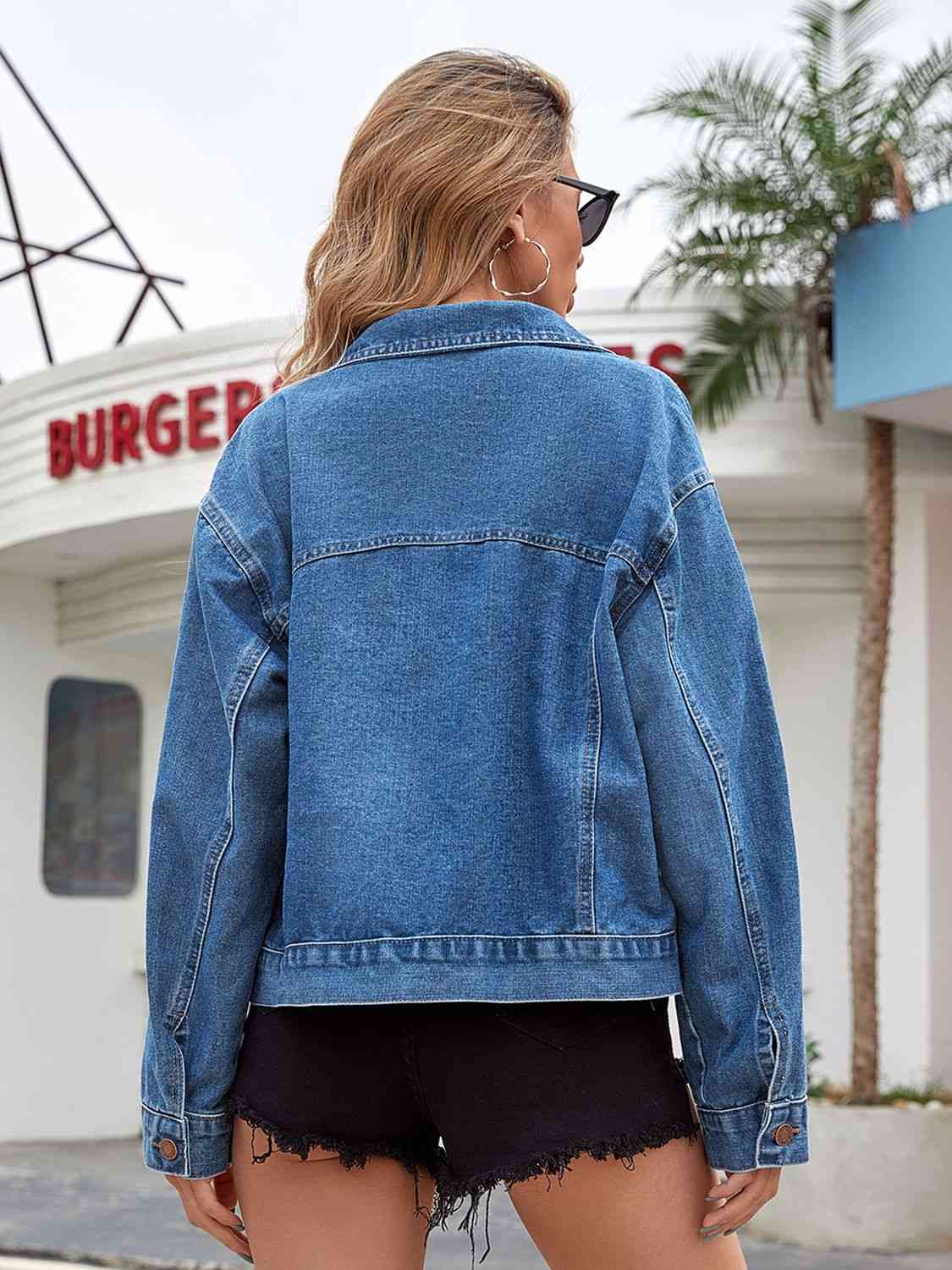 Dropped Shoulder Denim Jacket with Pockets