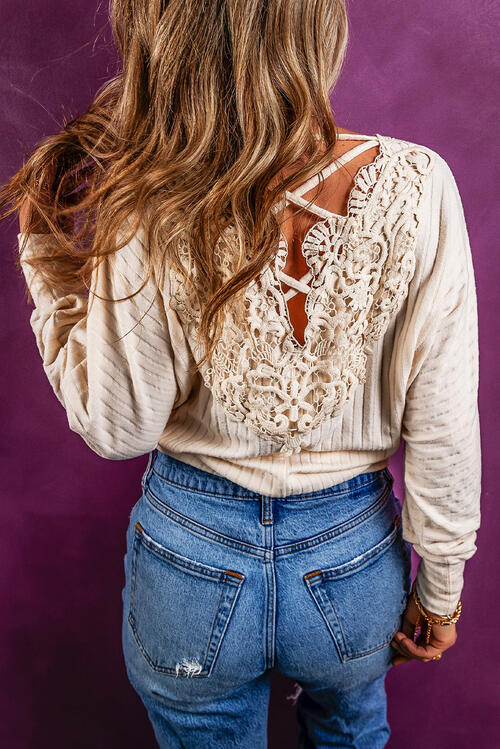 Ribbed Round Neck Long Sleeve Blouse