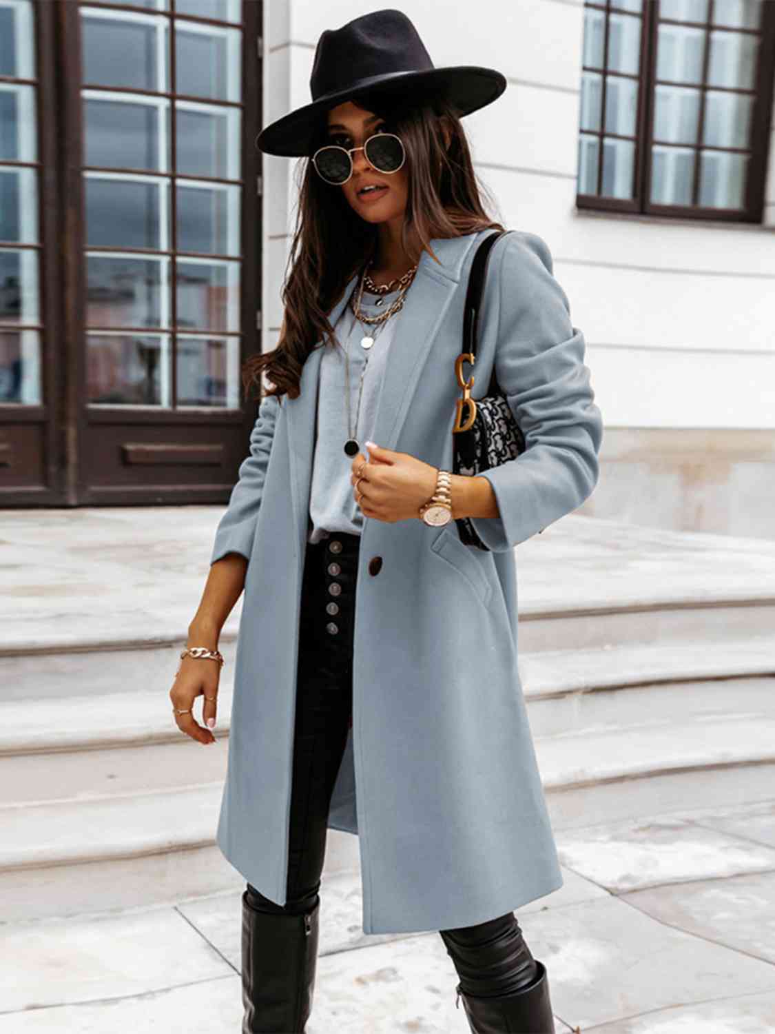 Long Sleeve Longline Coat with Pockets