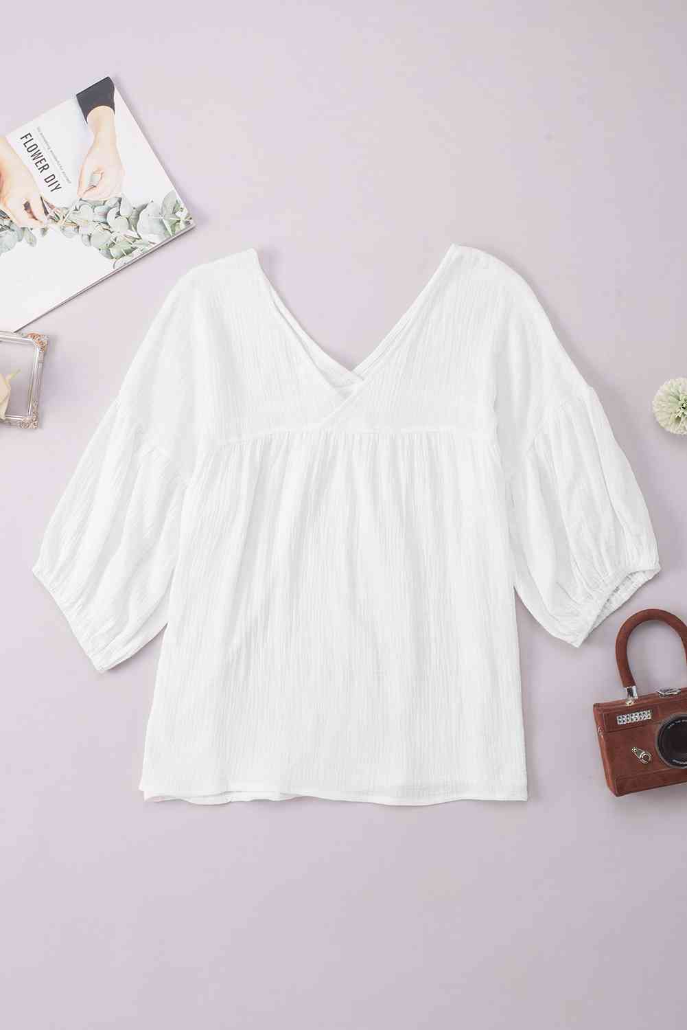 Dropped Shoulder V-Neck Blouse