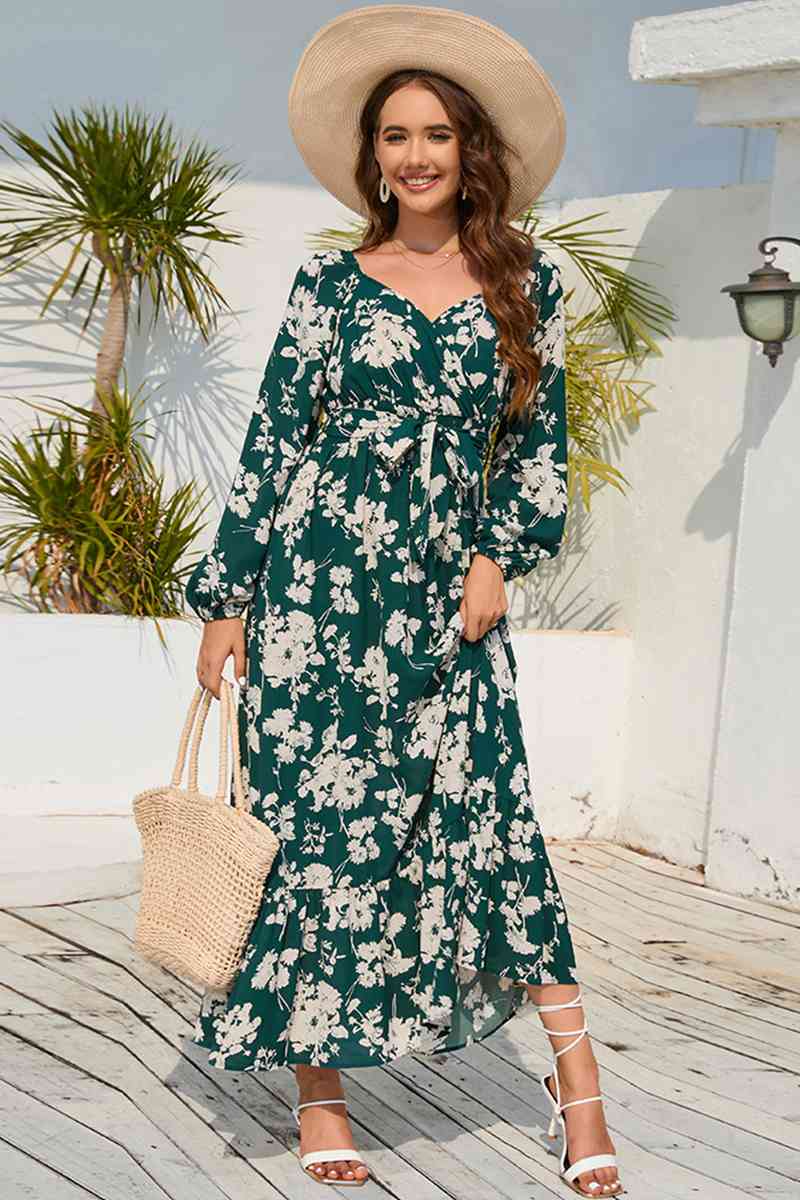 Floral Print V-Neck Long Sleeve Maxi Dress