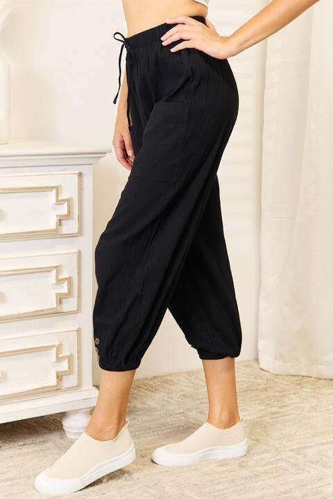 Double Take Decorative Button Cropped Pants